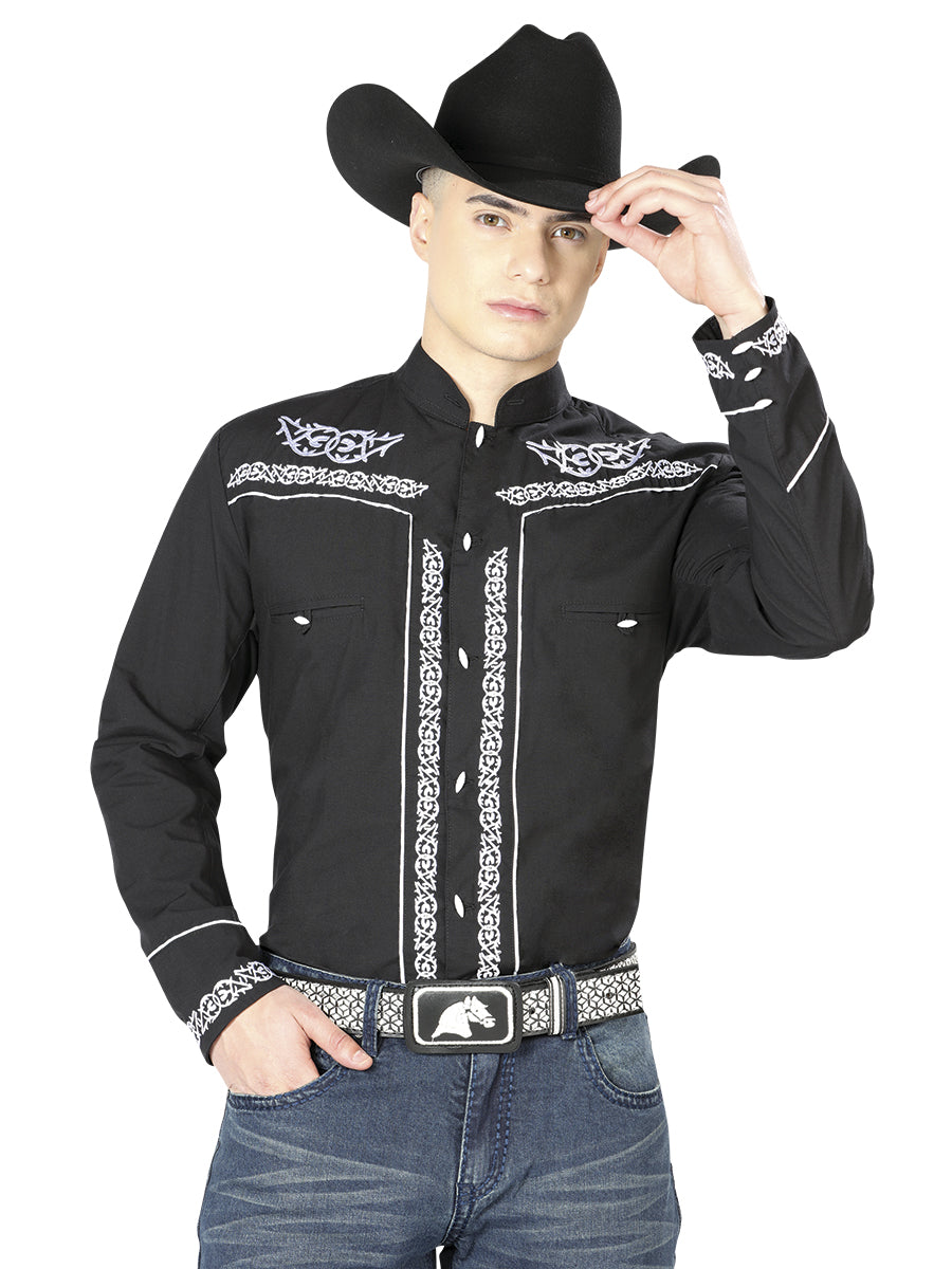 El Señor de los Cielos Charro Embroidery Shirt Black/White