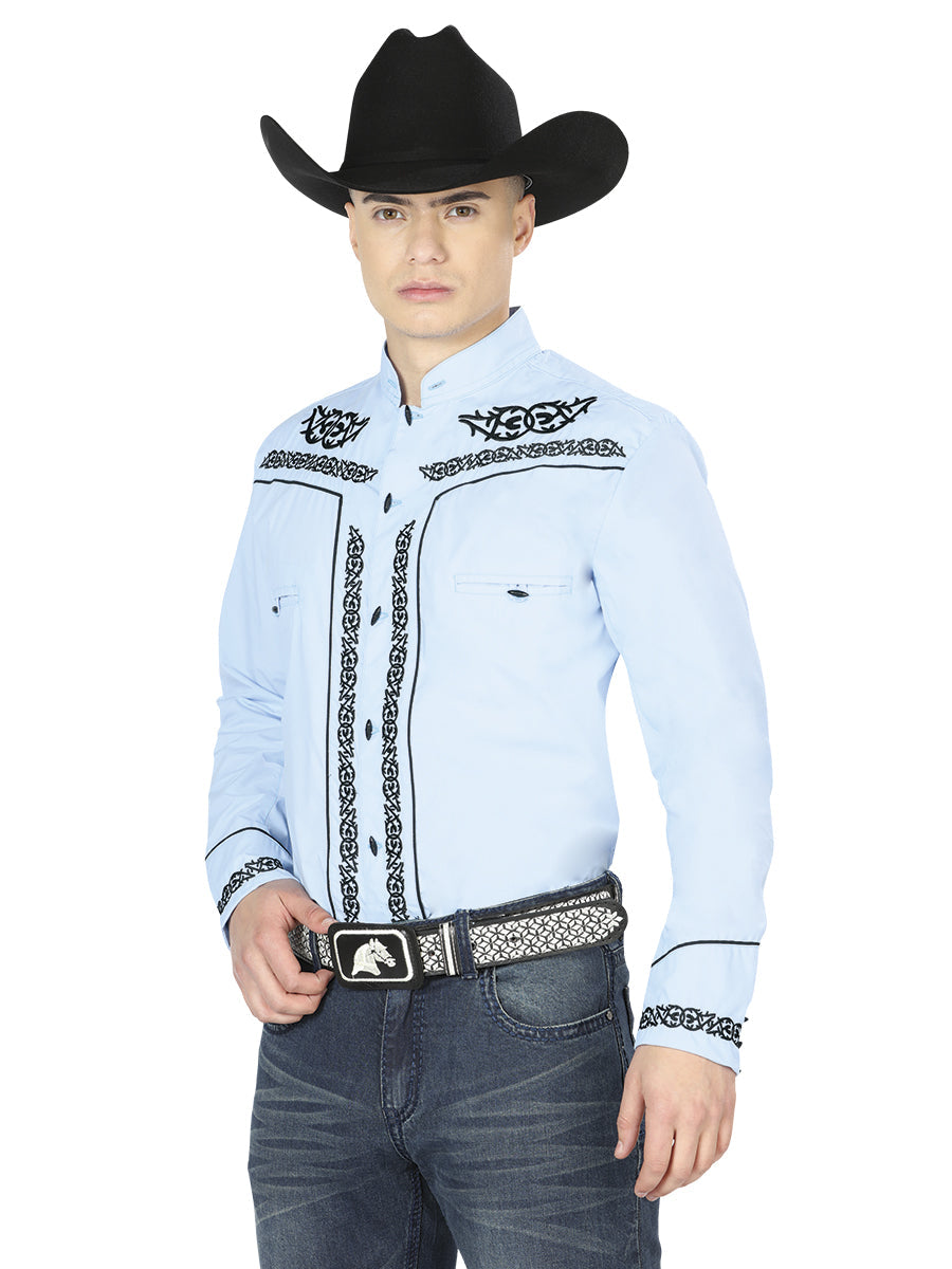 El Señor de los Cielos Charro Embroidery Shirt Blue/Black