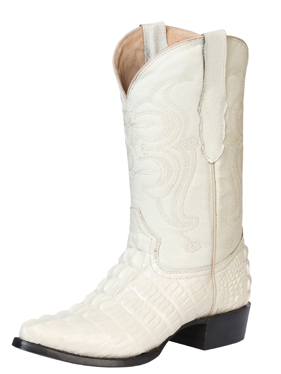 El Señor de los Cielos Men's Western Boot Caiman Tail Print Leather Bone