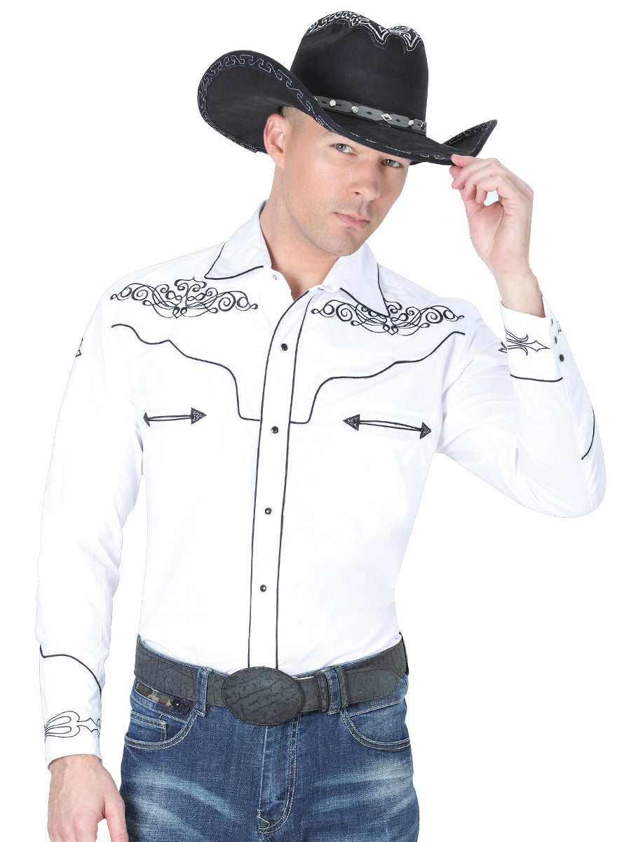 El General Embroidery Western Shirt White/Black Mod. 40984