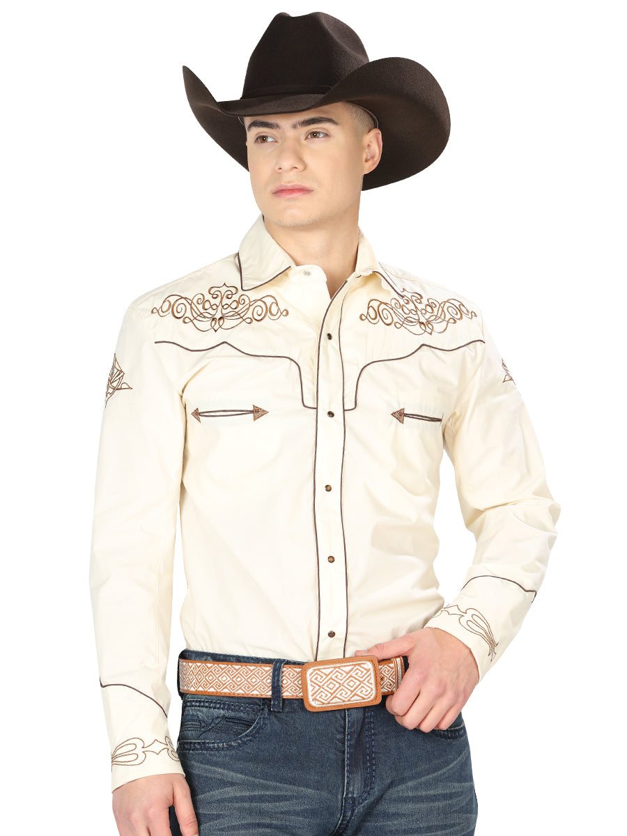 El General Embroidery Western Shirt Beige/Gold