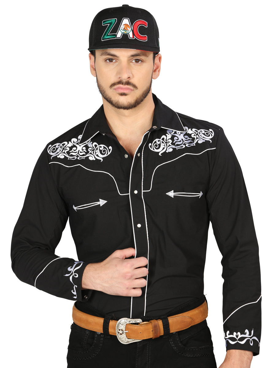 El General Embroidery Western Shirt Black/White Mod. 40987