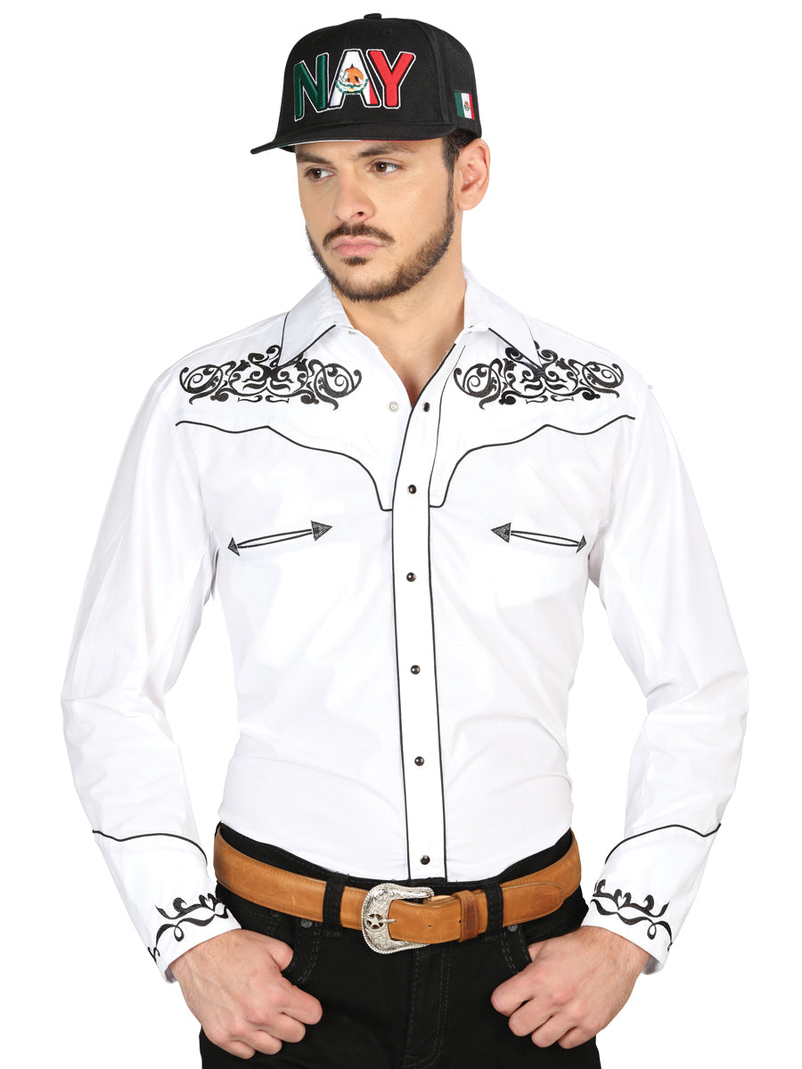 El General Embroidery Western Shirt White/Black Mod. 40988