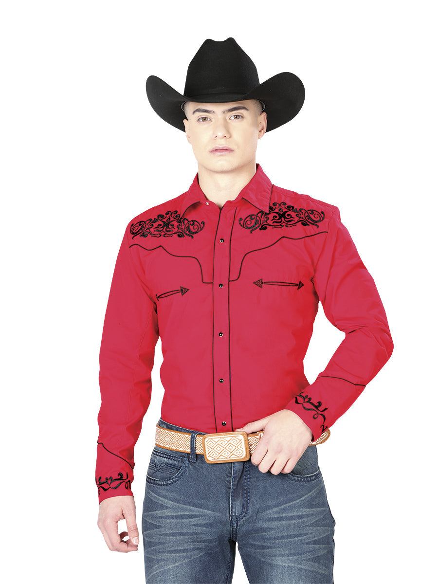 El General Embroidery Western Shirt Red/Black Mod. 40989