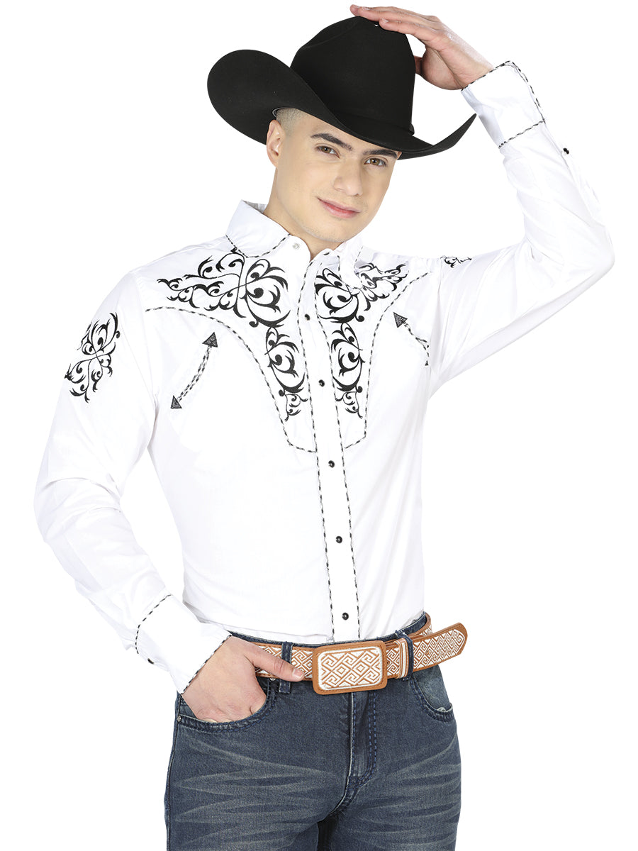 El General Embroidery Western Shirt White/Black Mod. 40991