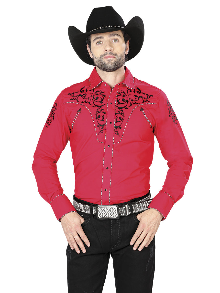 El General Embroidery Western Shirt Red/Black Mod. 40992