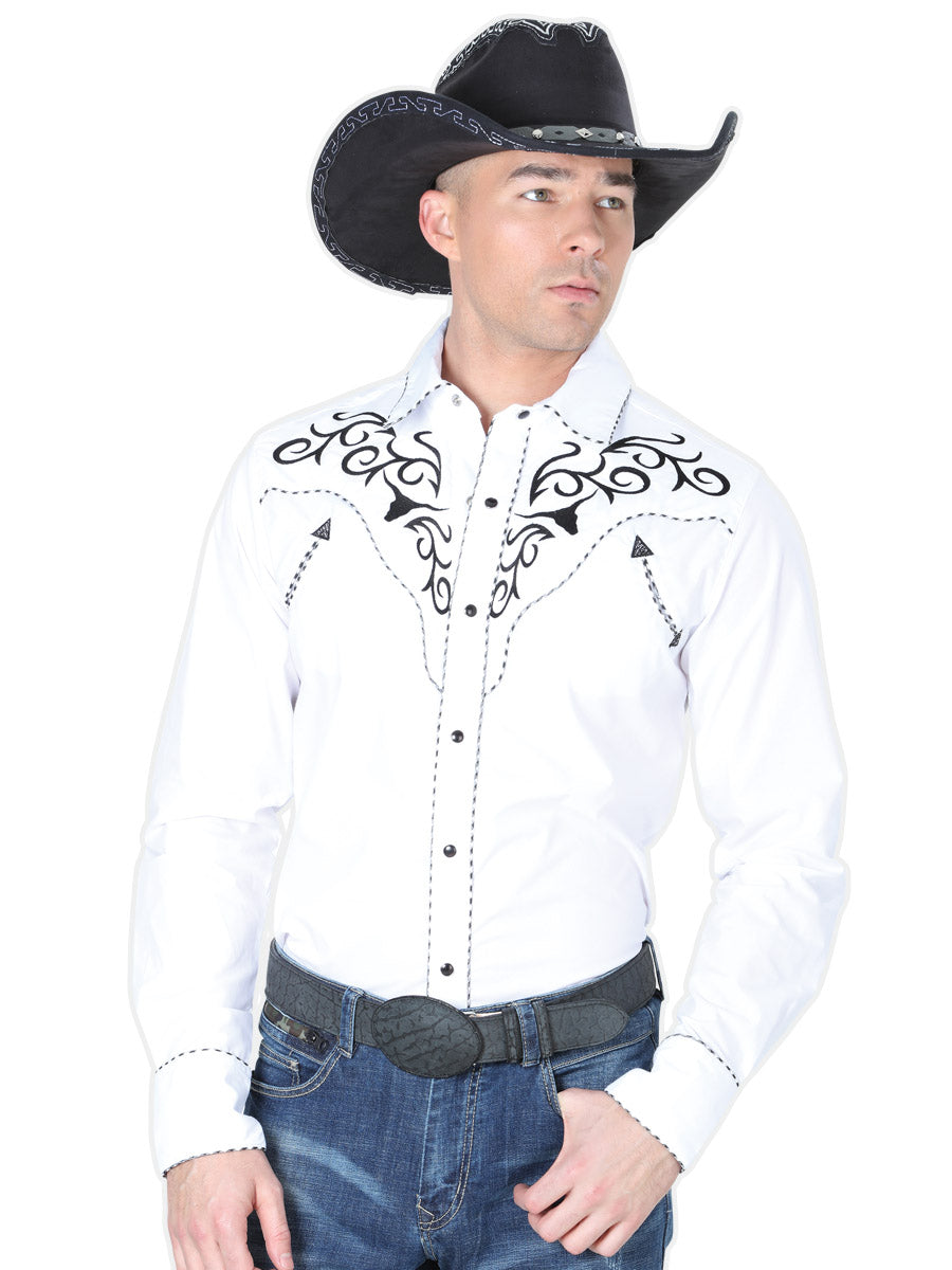 El General Embroidery Western Shirt White/Black Mod. 41004