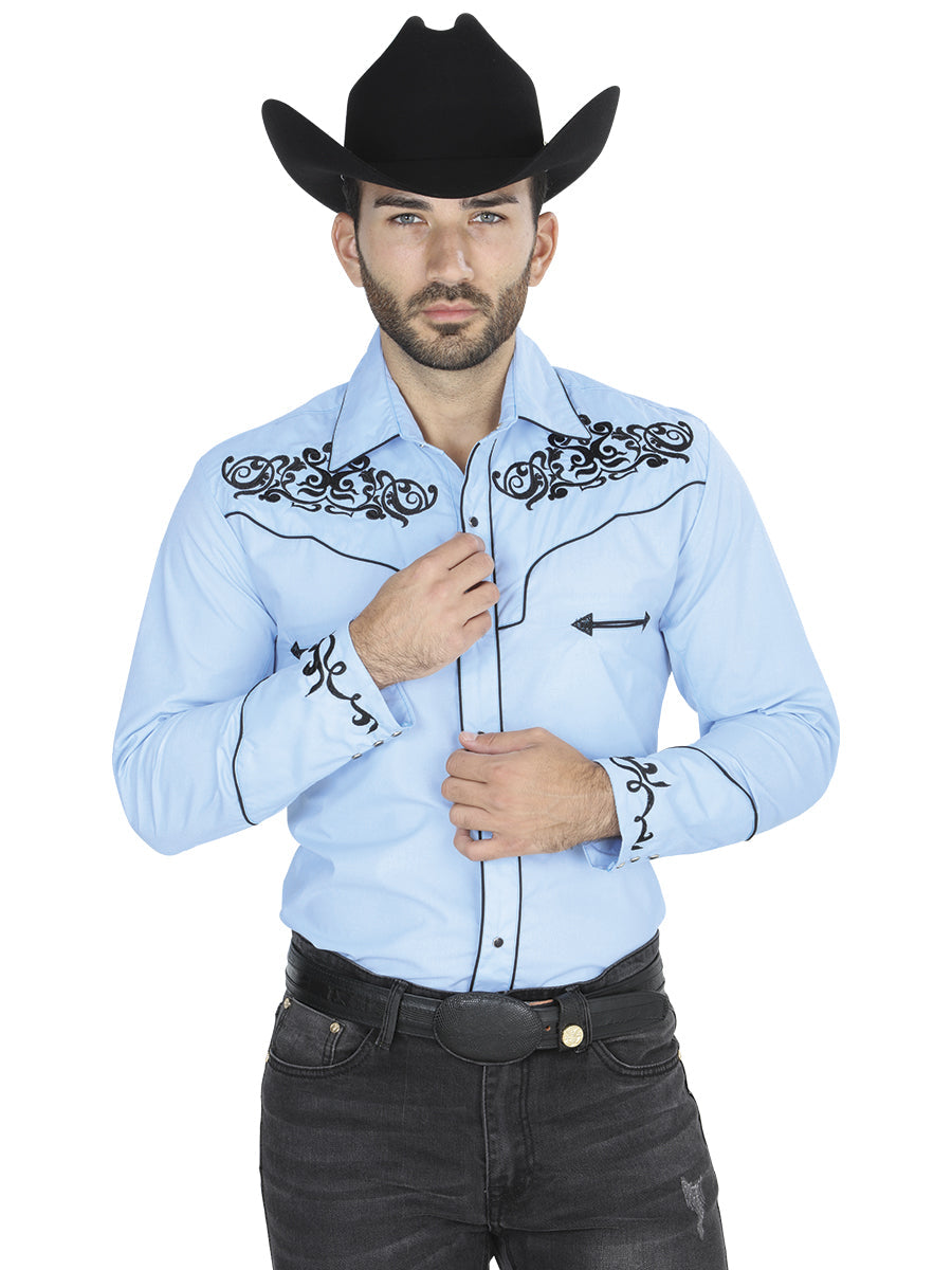 Embroidery Western Shirt Blue/Black Mod. 41207