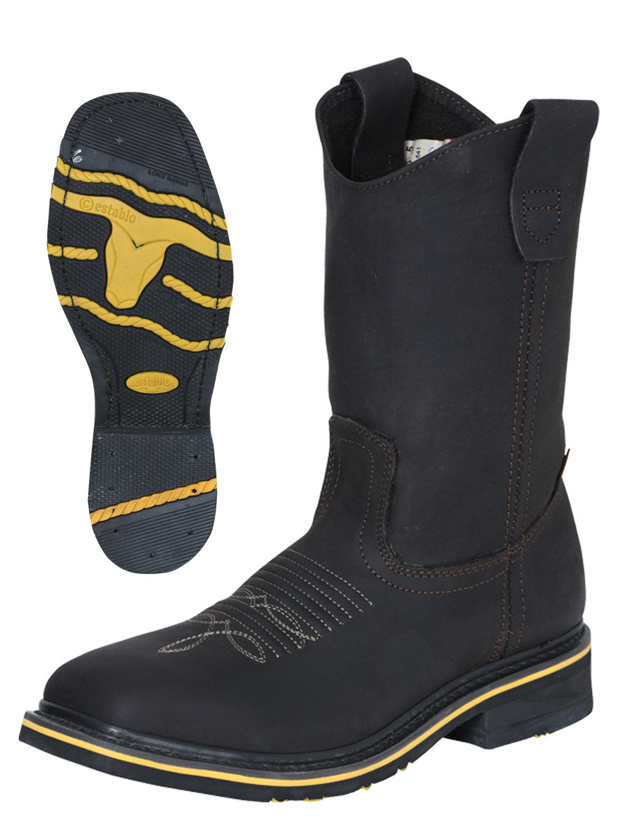 Bota de rodeo Establo para hombre en cuero color chocolate con puntera de acero