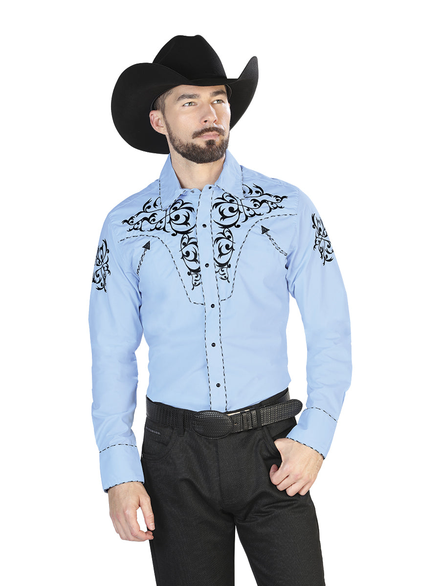 Camisa vaquera bordada azul/negra