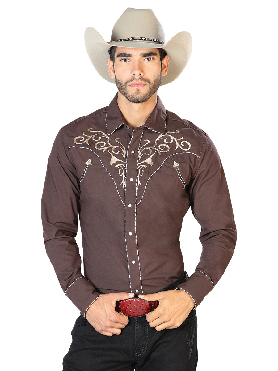 Embroidery Western Shirt Brown/Gold