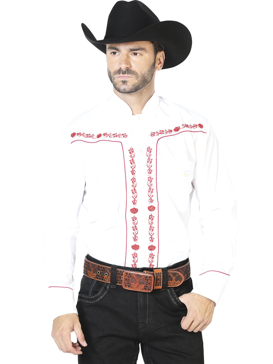 Camisa Bordada Charro El Señor de los Cielos Blanco/Rojo