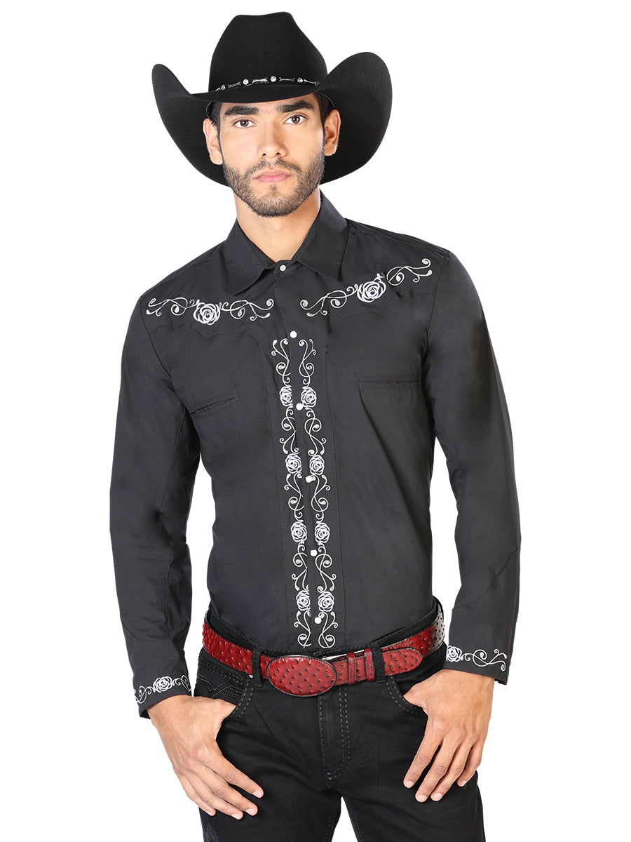 El General Embroidery Western Shirt Black/White Mod. 42937