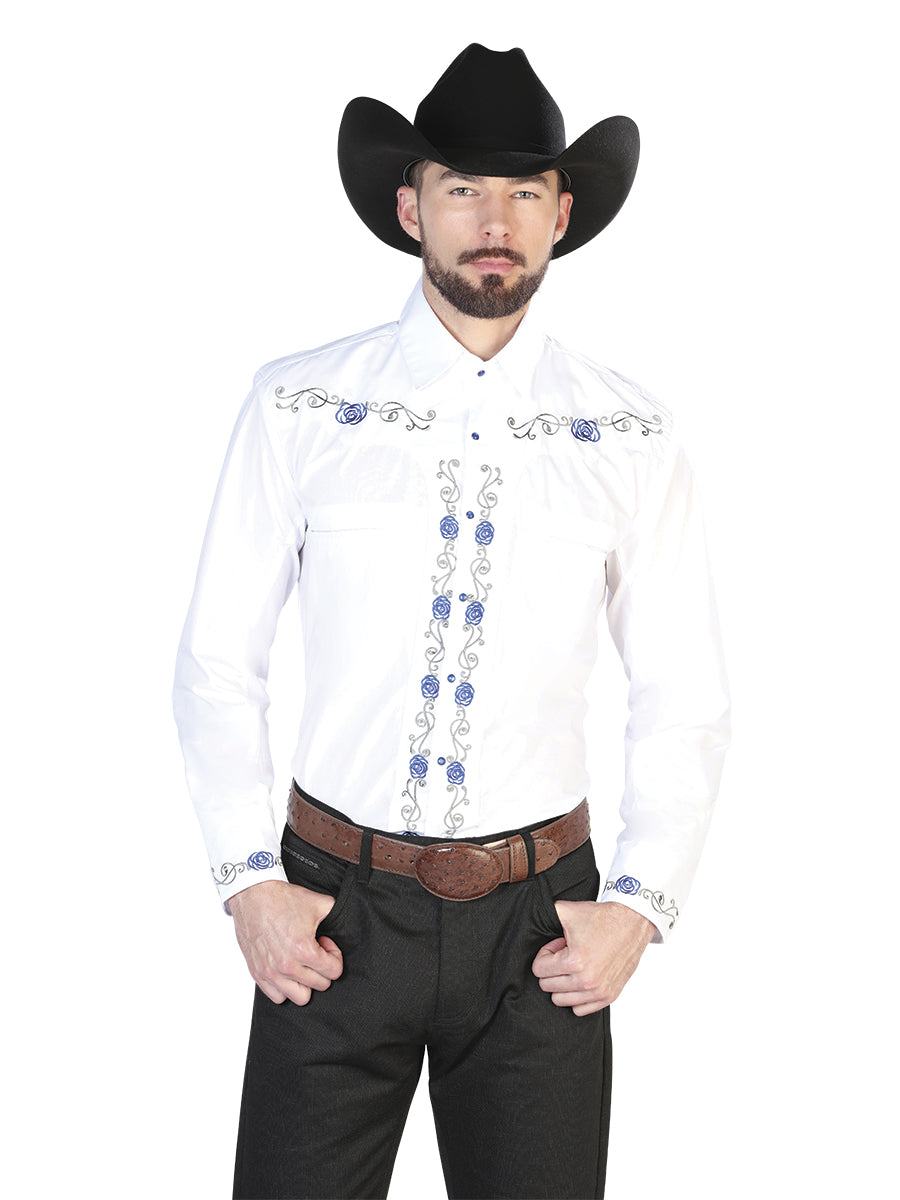 Embroidery Western Shirt White/Blue