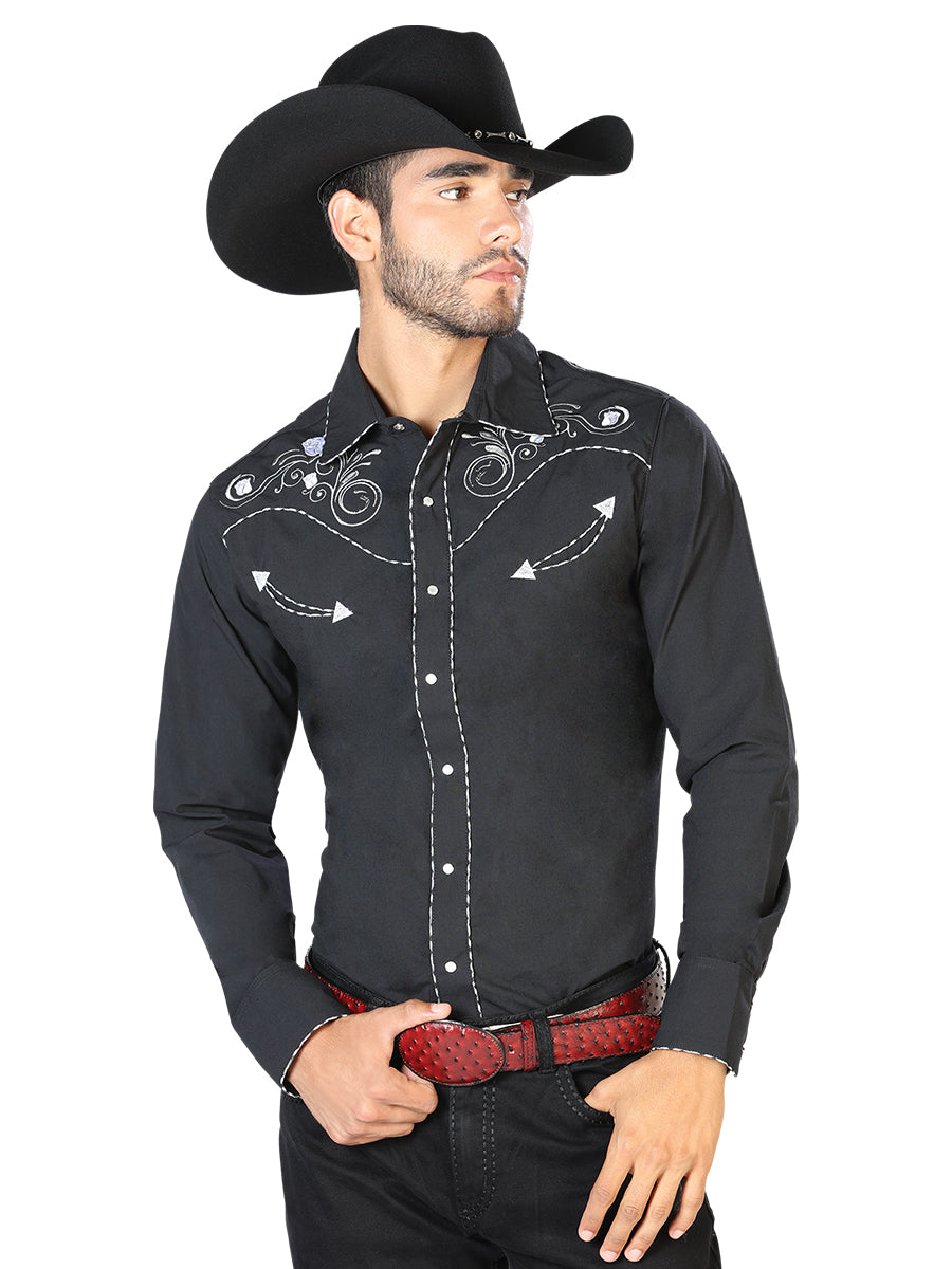 El General Embroidery Western Shirt Black/White Mod. 42940