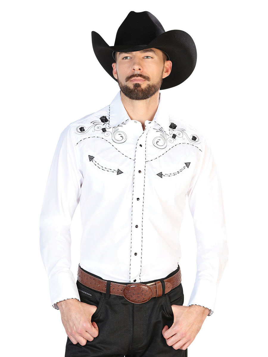 El General Embroidery Western Shirt White/Black Mod. 42941