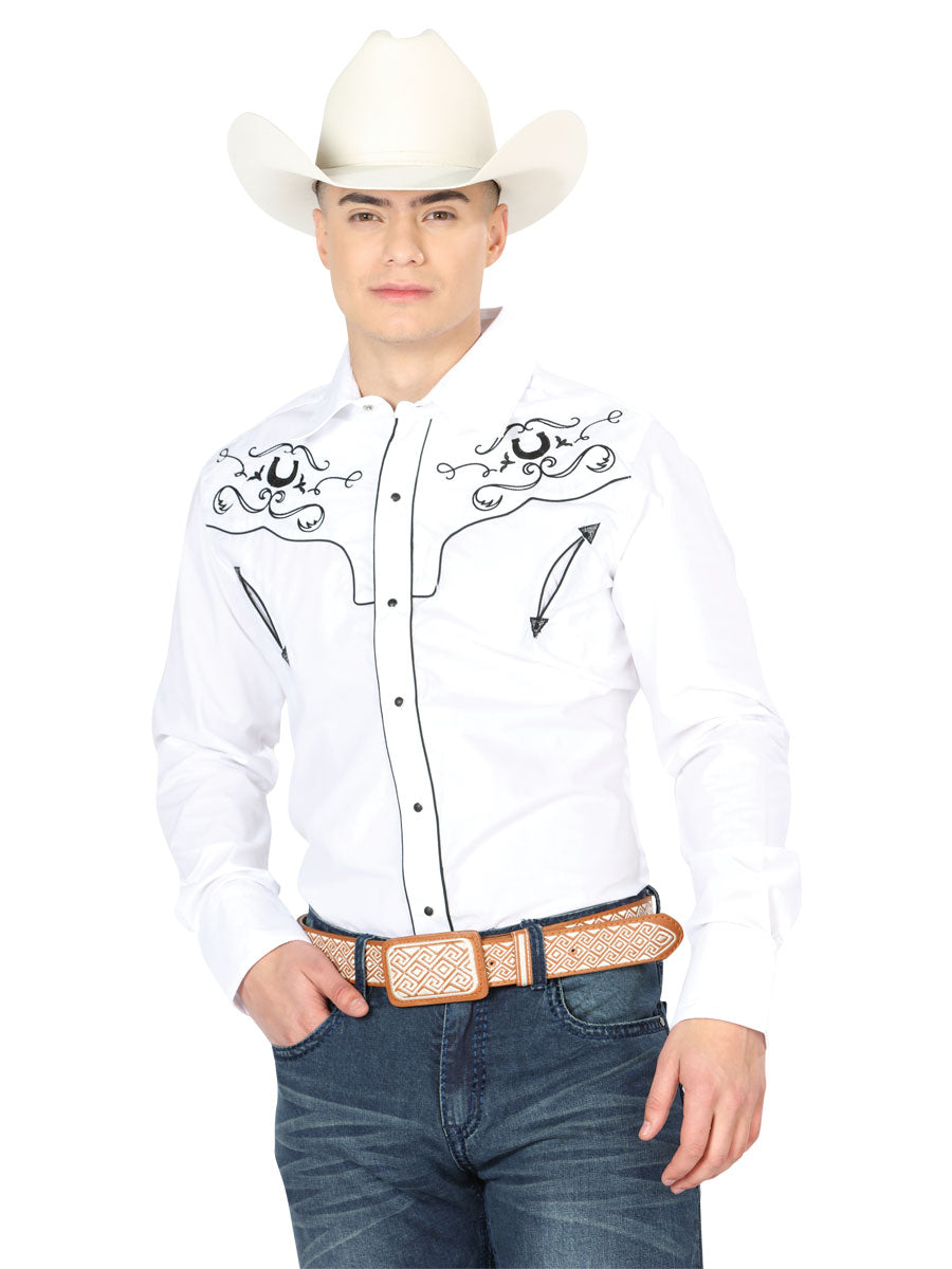 El General Embroidery Western Shirt White/Black Mod. 42946