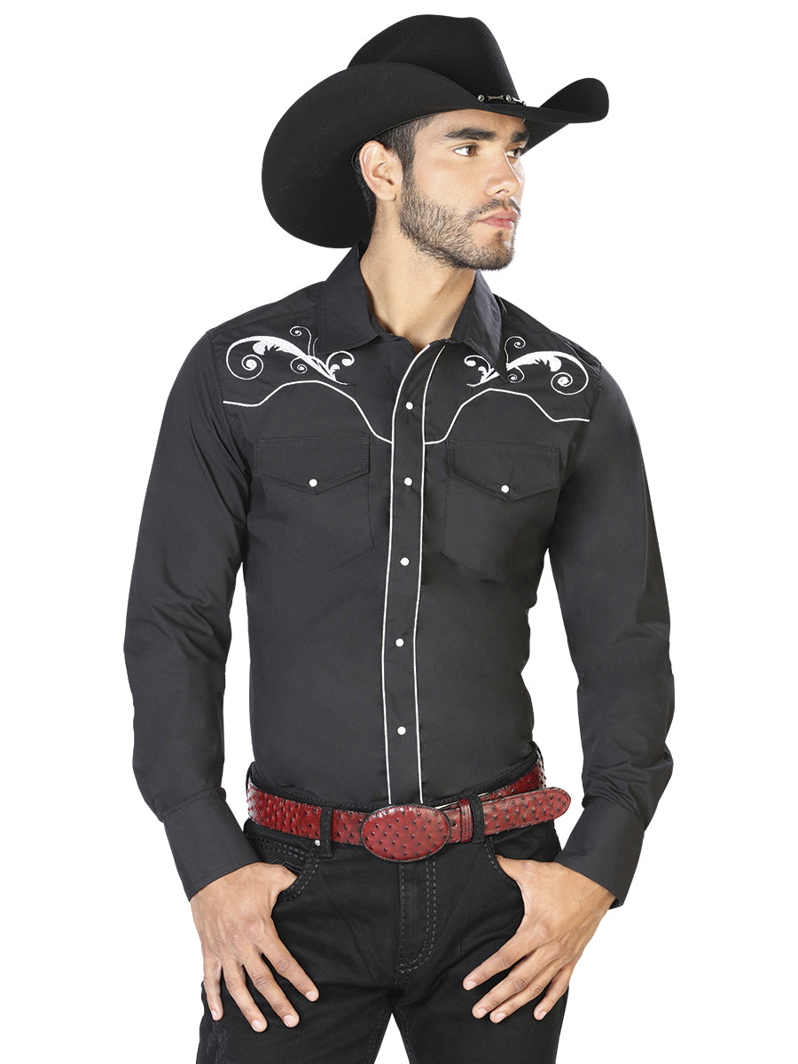 El Señor de los Cielos Embroidery Shirt Black/White Mod. 42958