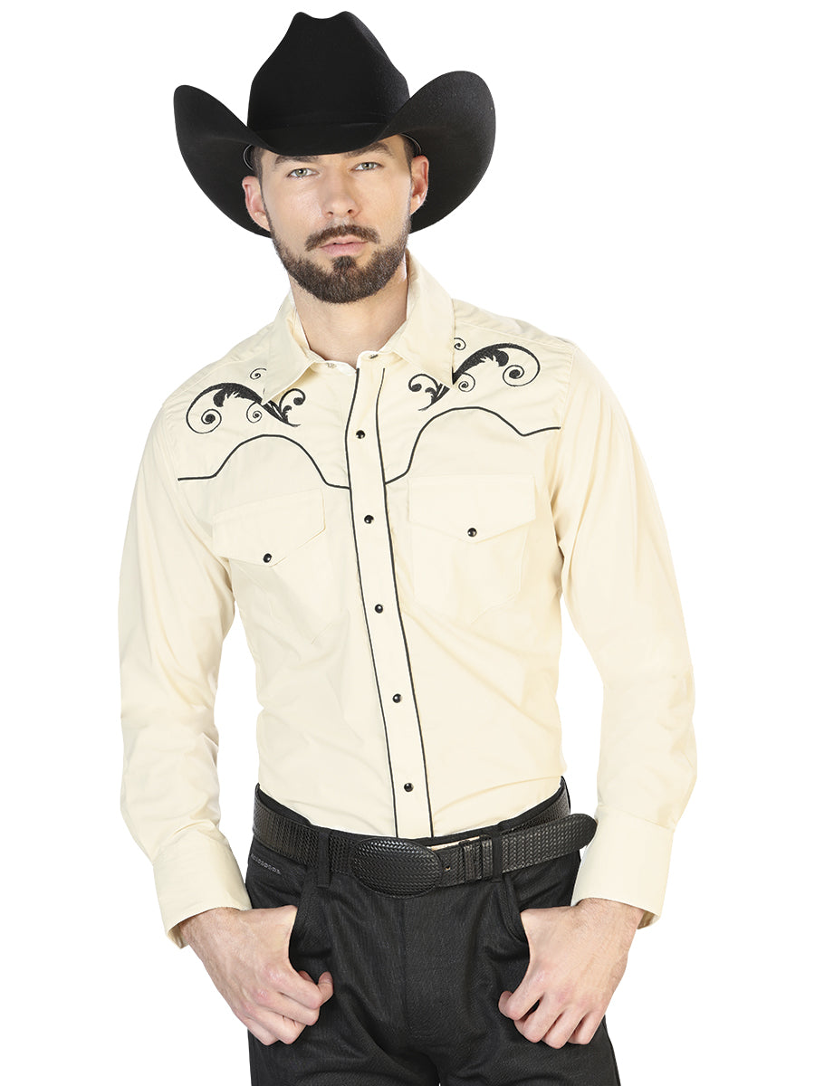 El Señor de los Cielos Embroidery Shirt Beige/Black Mod. 42960