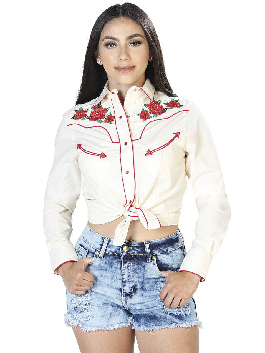 Womens Beige Long Sleeve Western Shirt