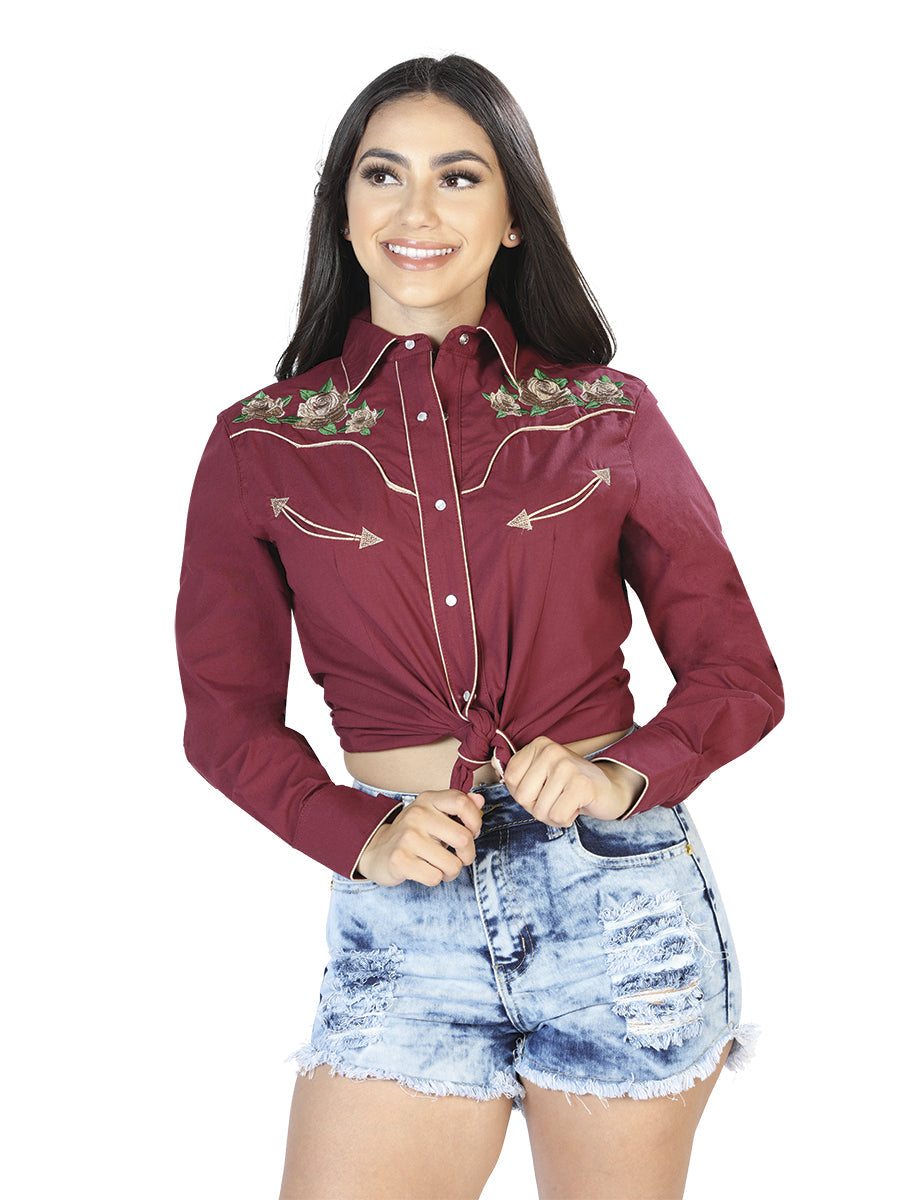 Womens Wine Long Sleeve Western Shirt