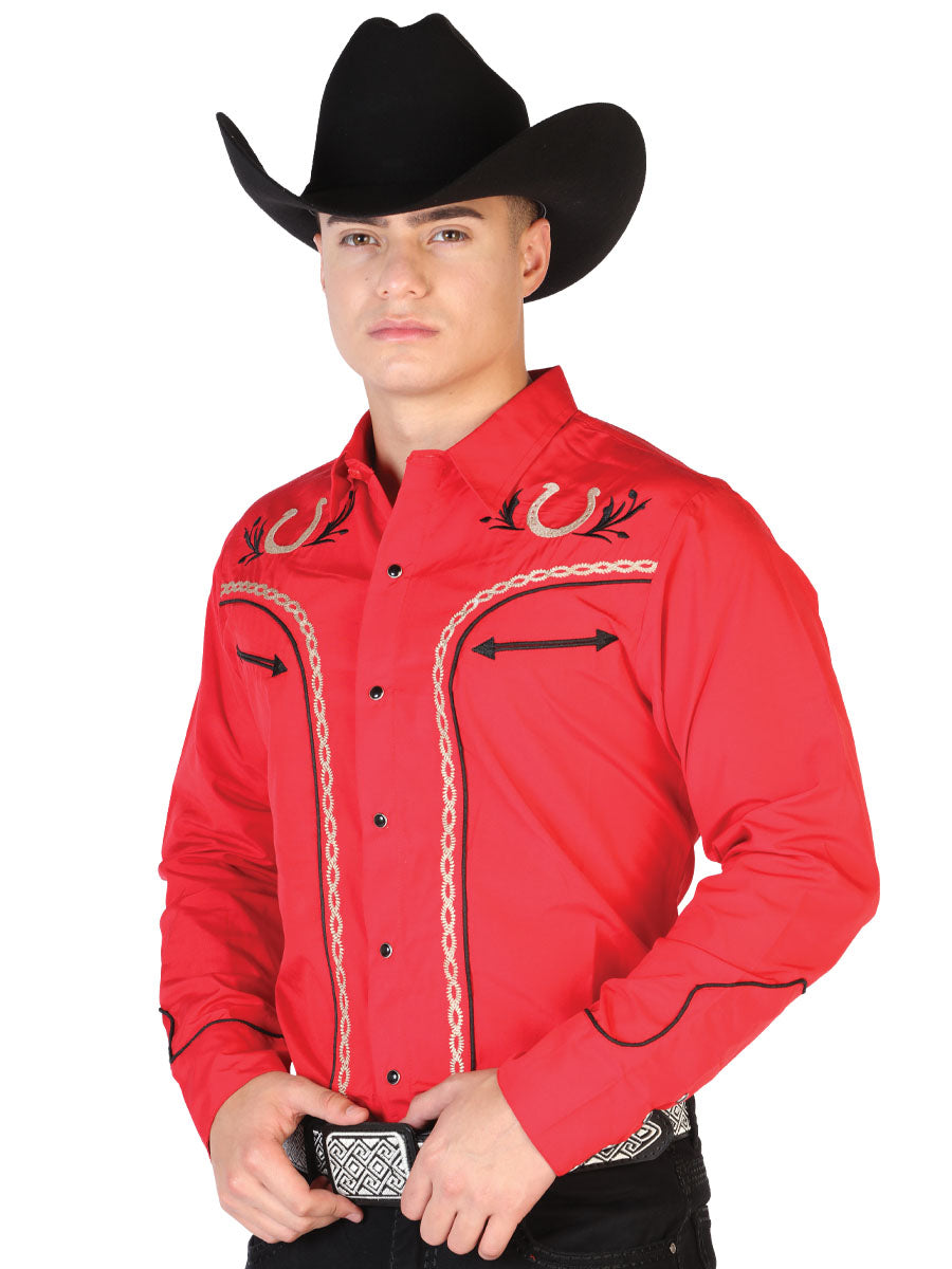 Camisa vaquera bordada roja/negra