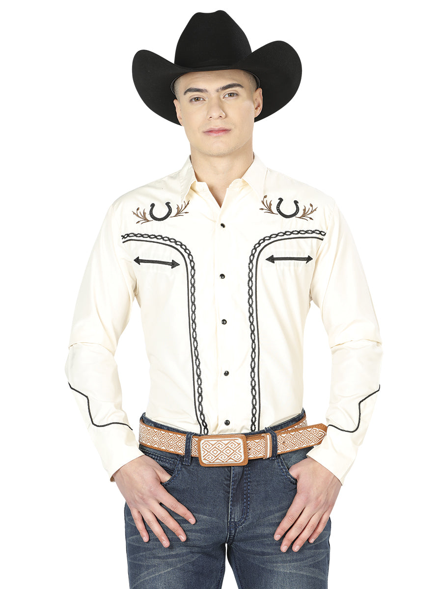 El General Embroidery Western Shirt Beige/Black Mod. 43295