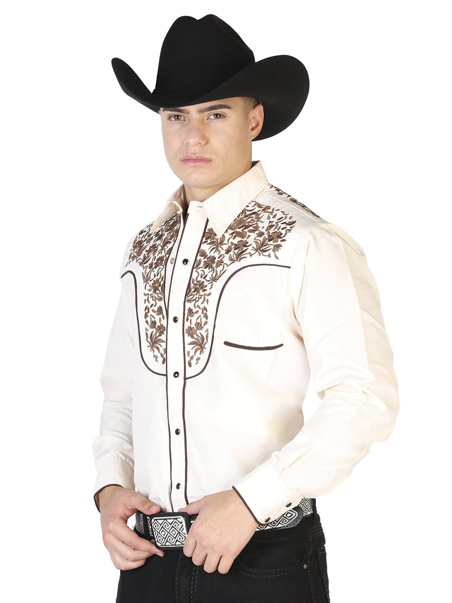 El Señor de los Cielos Embroidery Shirt Beige/Gold Mod. 43299