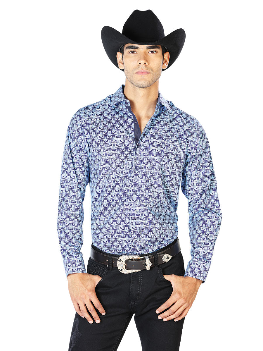 Blue Casual Long Sleeve Western Cowboy Shirt
