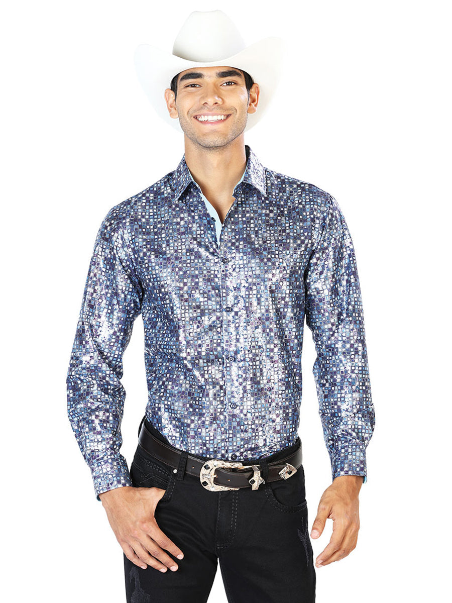 Camisa casual azul marino de manga larga Mod. 43565