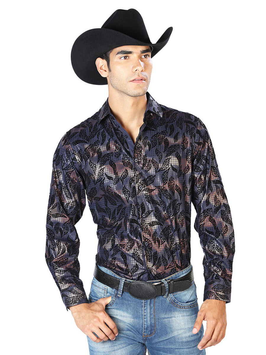 Camisa casual de manga larga azul marino Mod. 43589