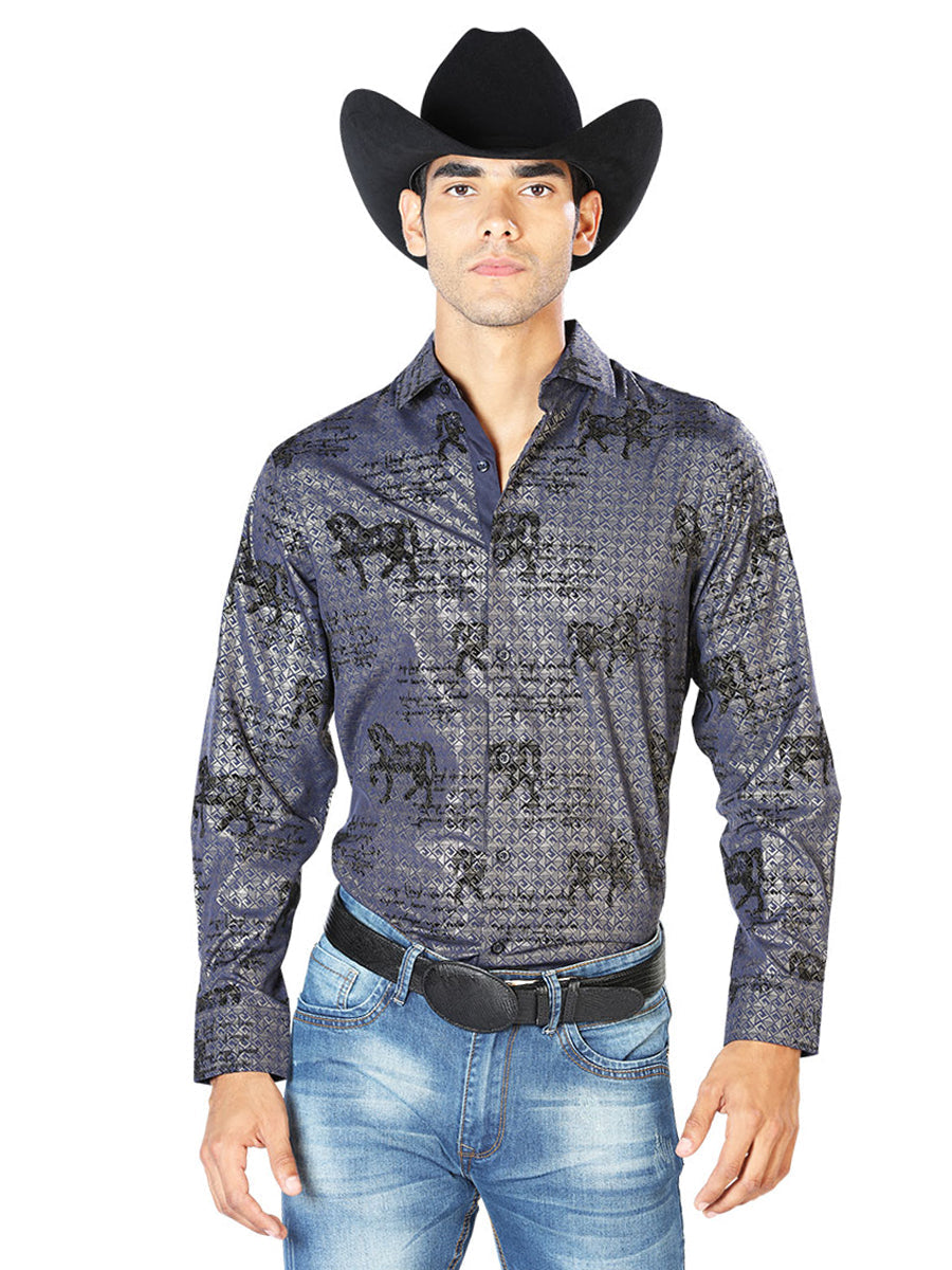 Camisa casual de manga larga azul marino Mod. 43598
