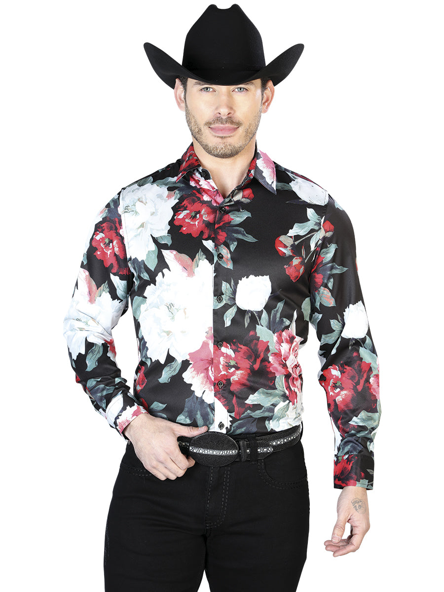 Black And White Flowers Casual Long Sleeve Shirt