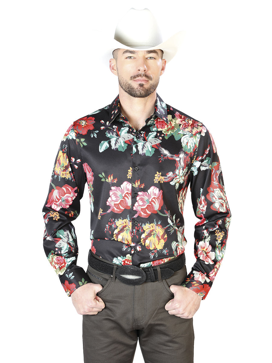 Black With Red Roses Casual Long Sleeve Shirt Mod. 43675