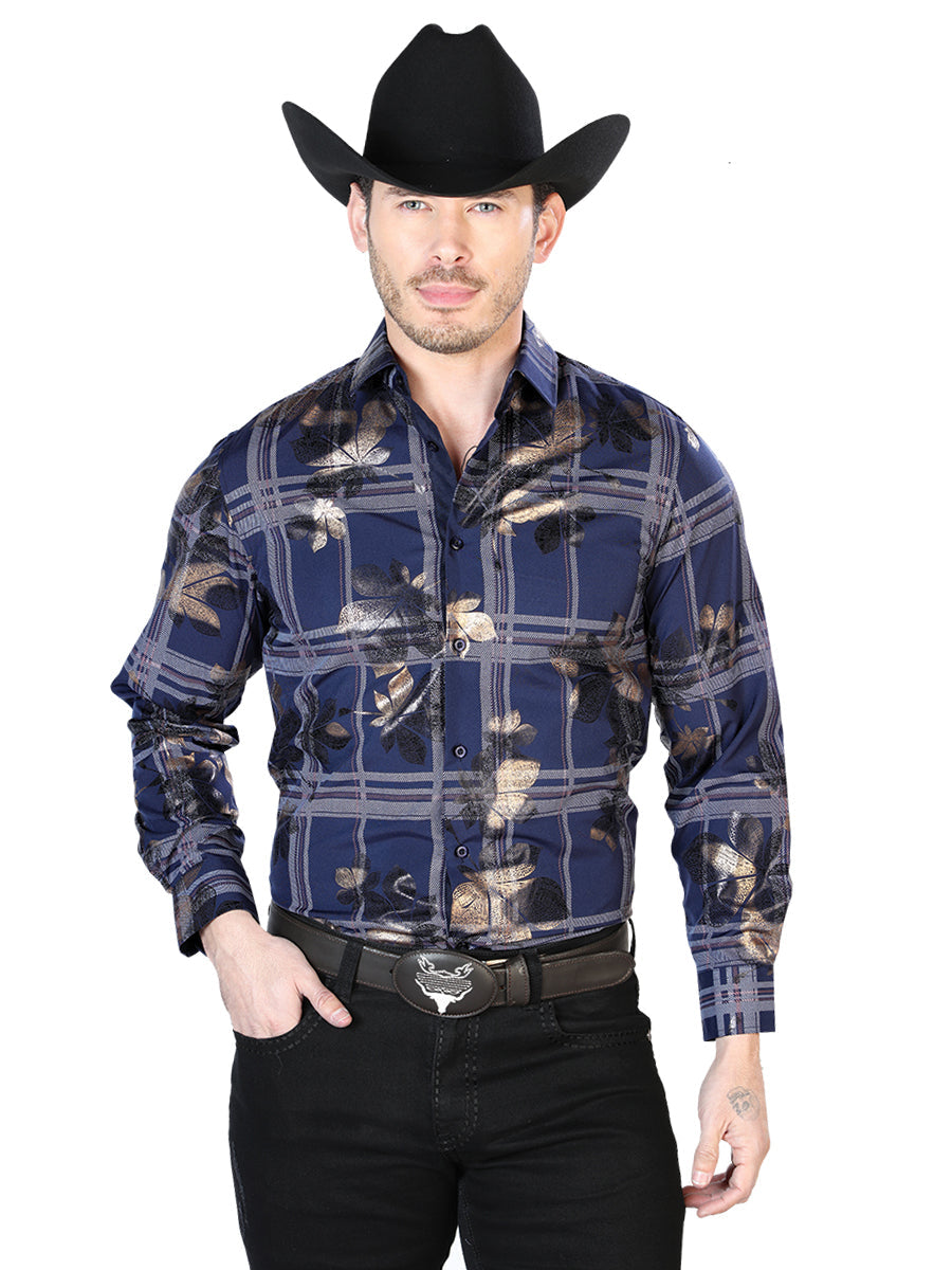 Navy Blue Long Sleeve Western Cowboy Shirt