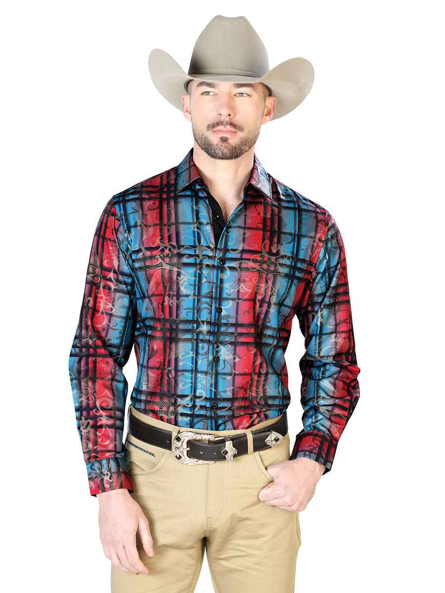 Blue and Red Casual Long Sleeve Shirt Mod. 43851