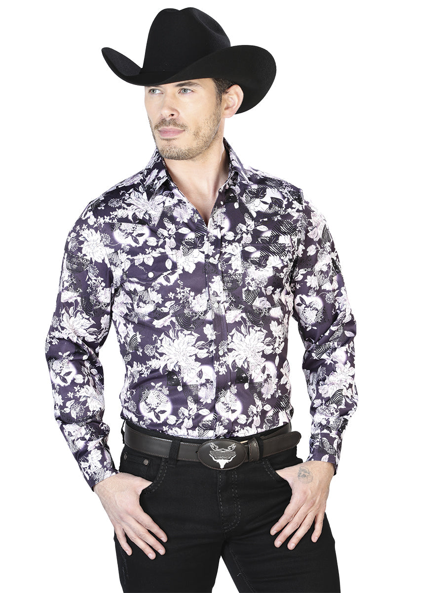 Purple Flower Print Long Sleeve Shirt