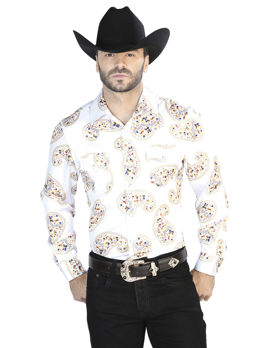 Off White and Gold Casual Long Sleeve Shirt Mod. 44064