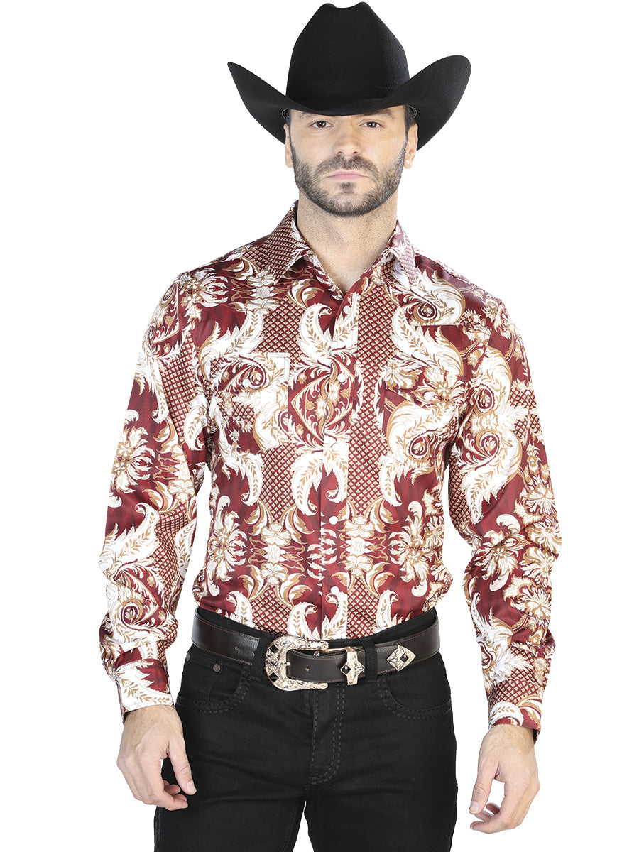 Burgundy And Gold Casual Long Sleeve Shirt Mod. 44071