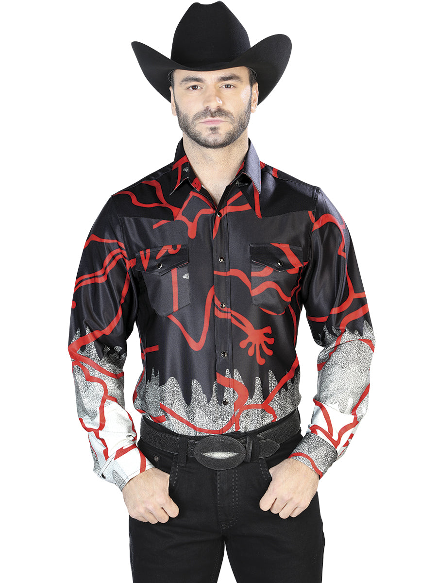 Black Red Casual Long Sleeve Shirt Mod. 44074