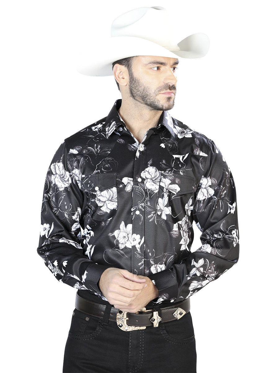 Black White Print Casual Long Sleeve Shirt