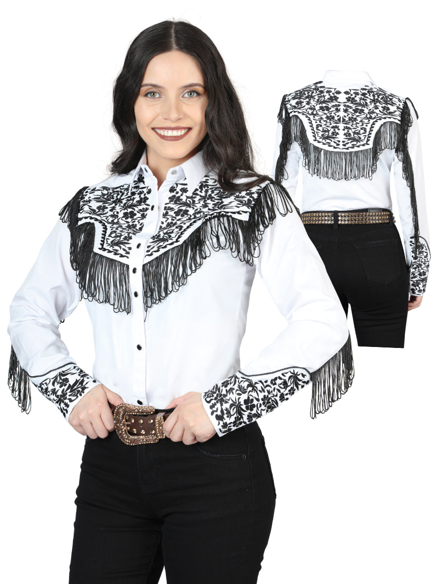 Womens Fringe White Embroidered Western-style Blouse