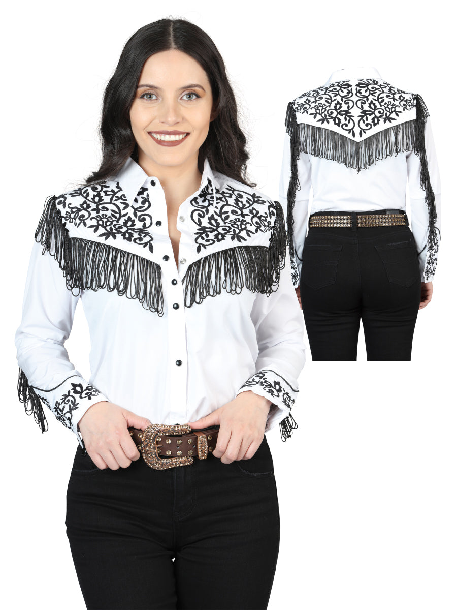 Womens Fringe White Embroidered Western-style Blouse