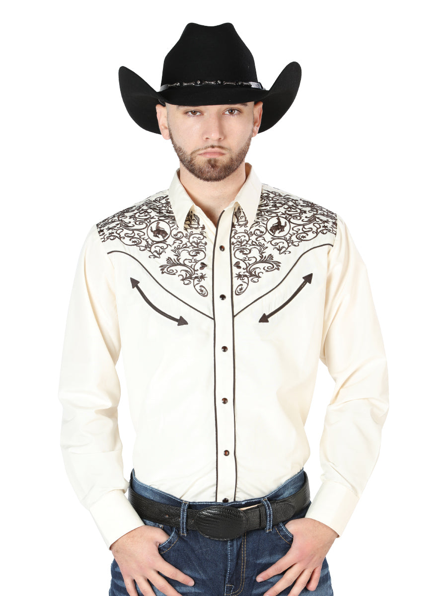 El Señor de los Cielos Embroidery Shirt Beige/Black Mod. 44189