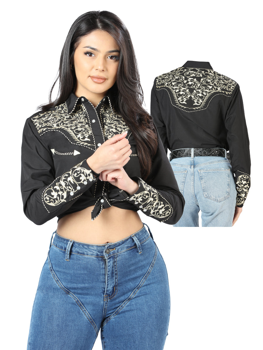Women Black Embroidered Western-style Blouse