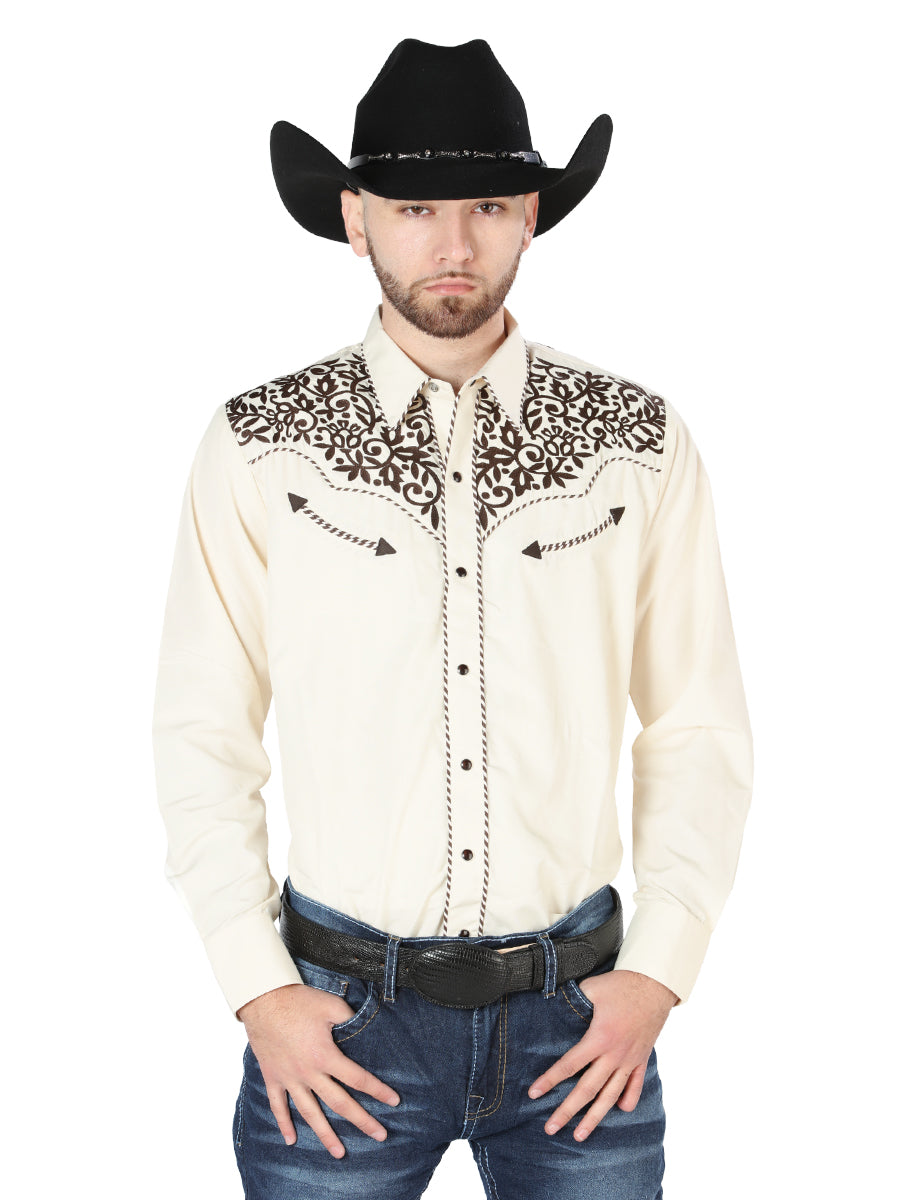 El General Embroidery Western Shirt Beige/Black Mod. 44193
