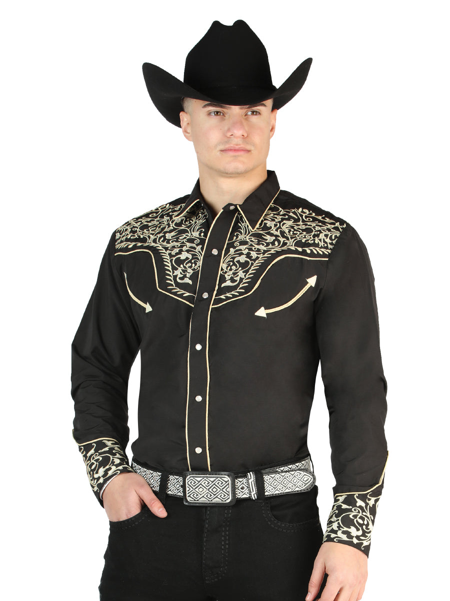 El General Embroidery Western Shirt Black/Gold