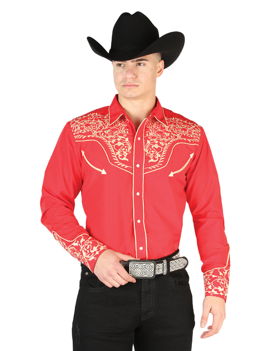 Camisa vaquera bordada roja/dorada