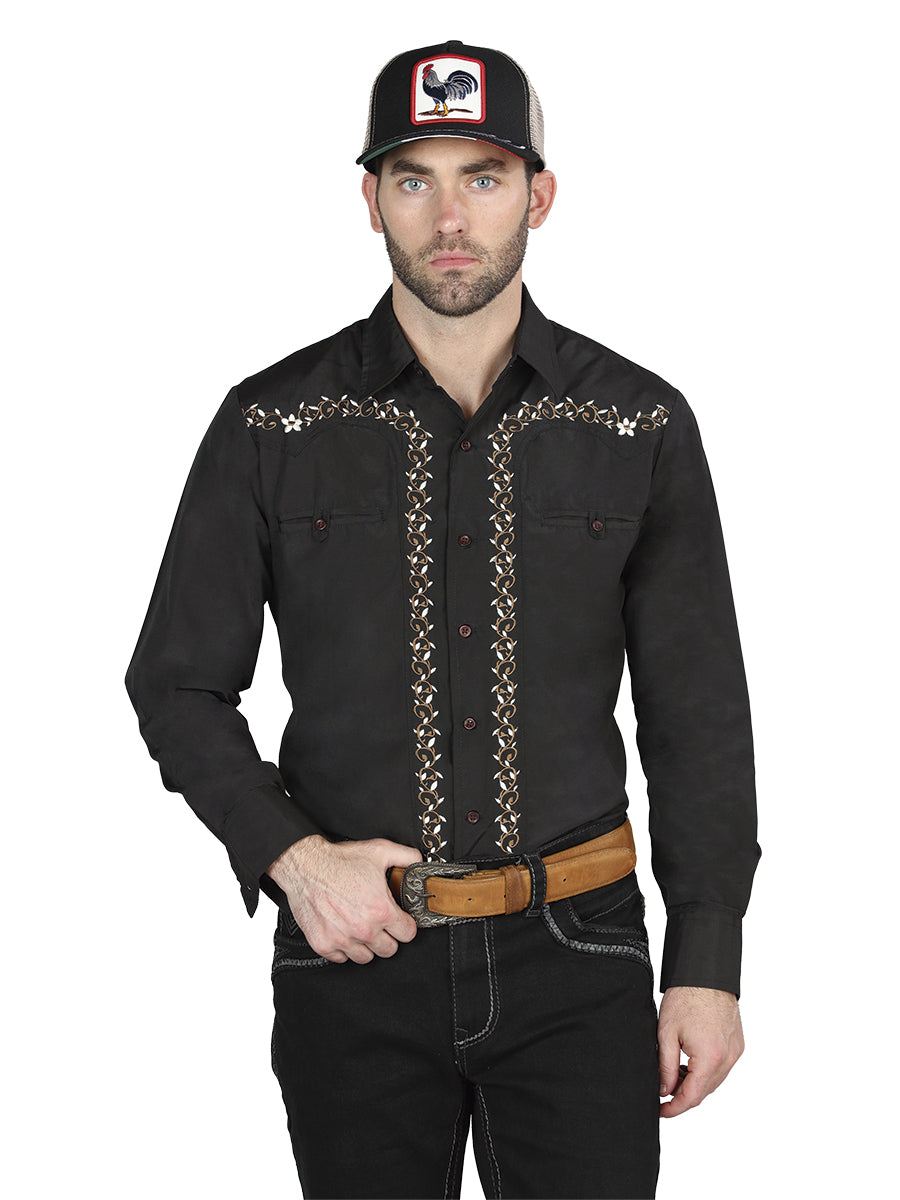Camisa vaquera bordada negra/dorada