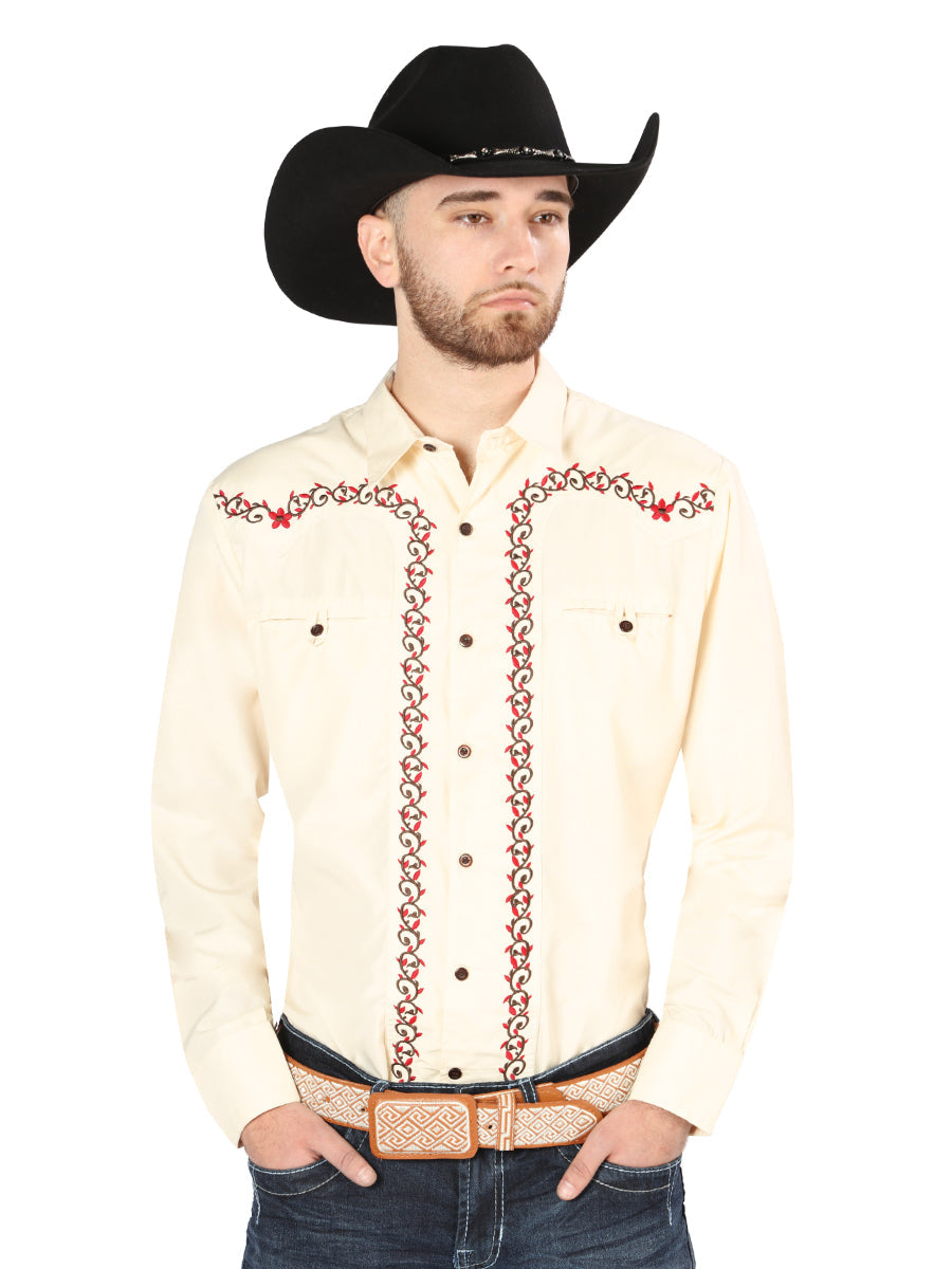 Embroidery Western Shirt Beige/Red
